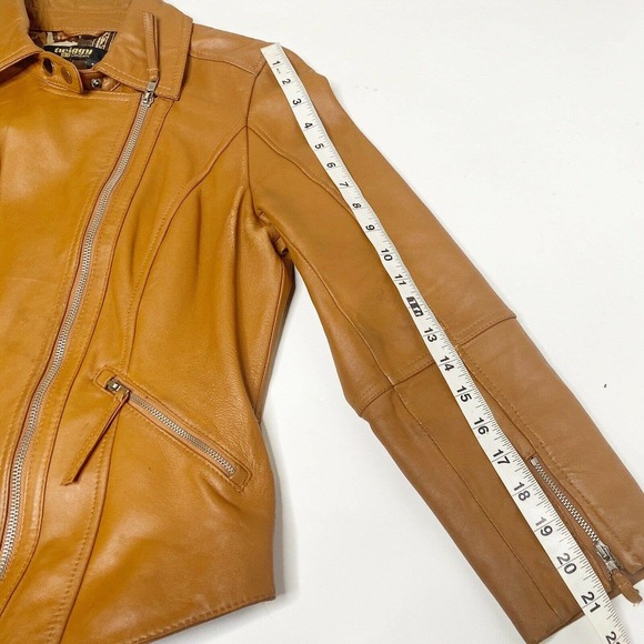 Twiggy of London Tan Leather Full Zip Moto Jacket Hipster Biker Punk Rock Small - Picture 9 of 12
